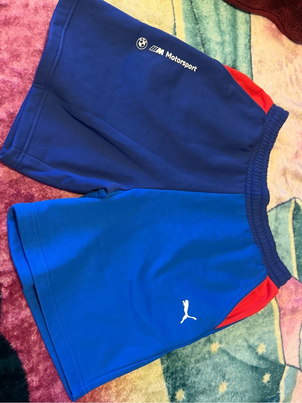 Puma Blue Athletic Shorts with Red Accents